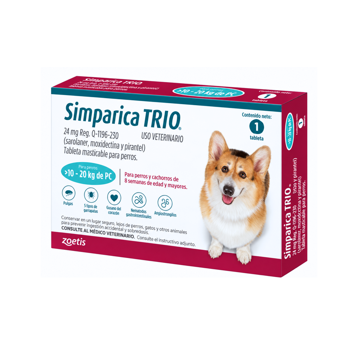 Desparasitante Externo Para Perros Simparica Trio 1 Tableta - 10.1-20KG