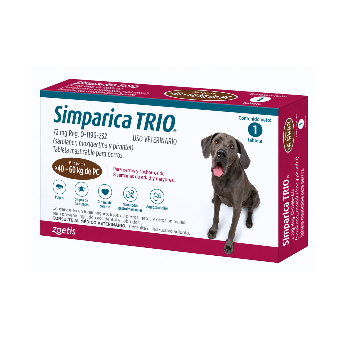 Desparasitante Externo Para Perros Simparica Trio 1 Tableta- 40.1-60KG