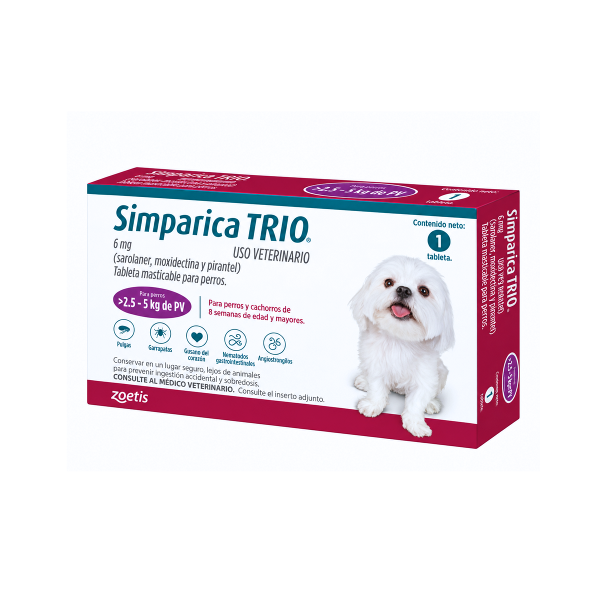 Desparasitante Externo Para Perros Simparica Trio 1 Tableta- 2.5- 5 Kg
