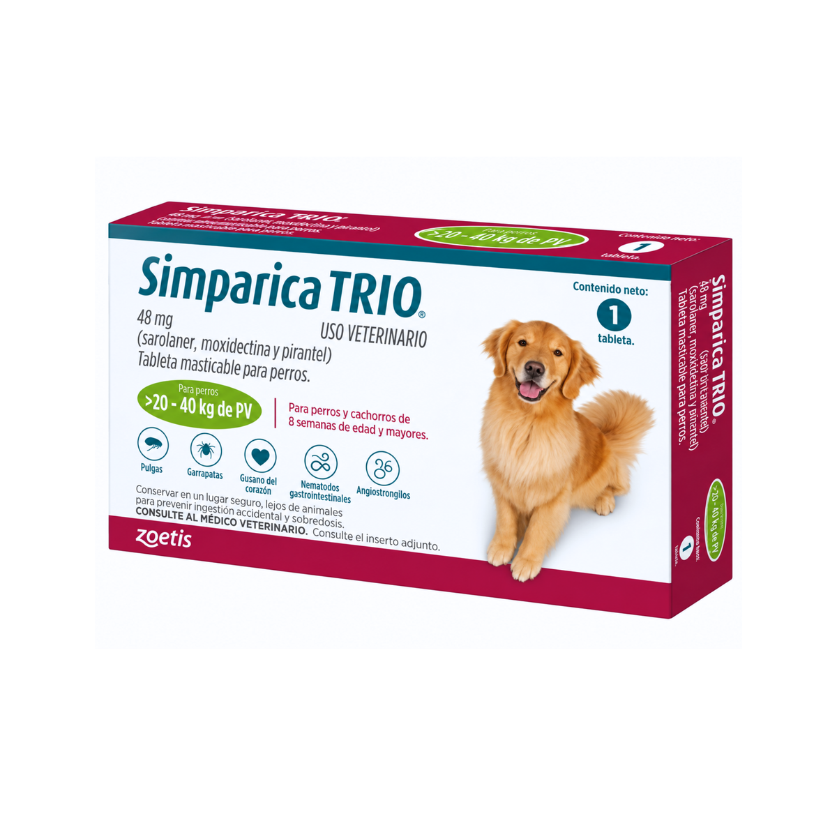 Desparasitante Externo Para Perros Simparica Trio 1 Tableta- 20.1-40KG