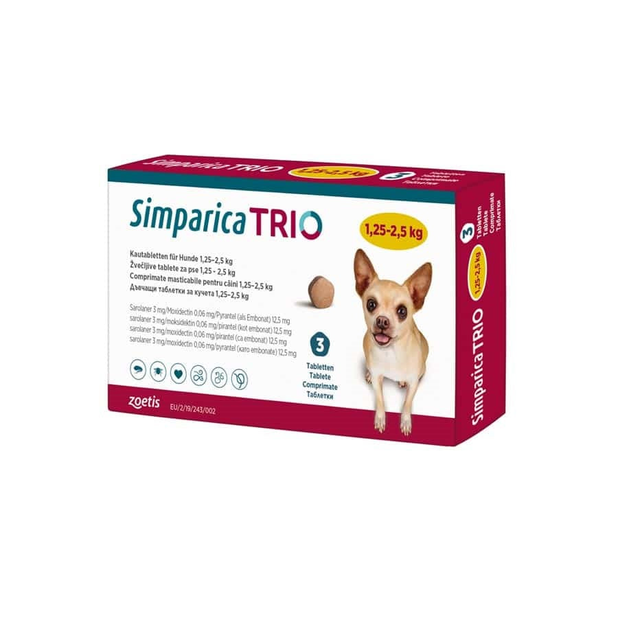 Desparasitante Externo para Perros Simparica Trio Caja de 3 tabletas